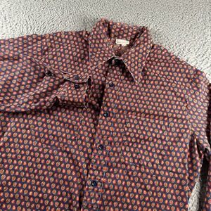 Sears Kings Road Button Up Shirt Mens L Navy Red Yellow Paisley Medallion 70's‎